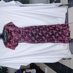 Vintage Jody Maxi Dress Satin Floral Maroon/purple USA 13/14